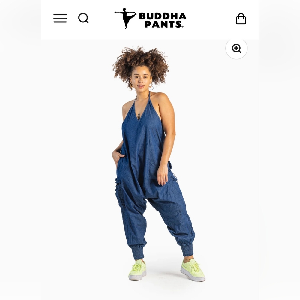 Buddha Pants denim harem jumper w/ cargo pockets